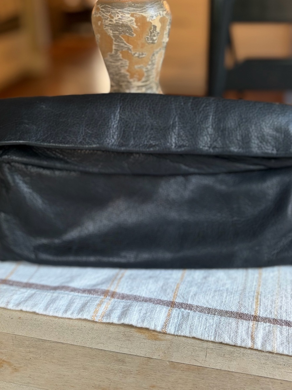 India Hicks Black Leather Fold-Over Carmen Clutch…No Tassel Clean